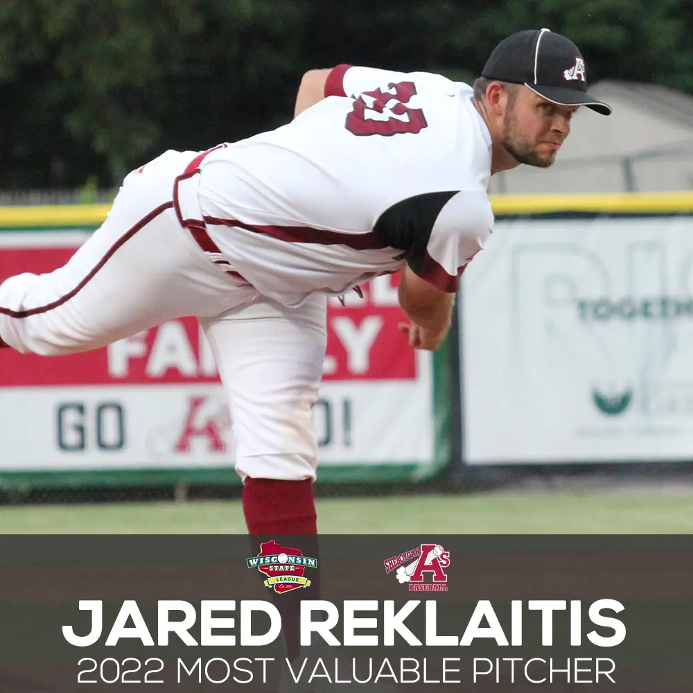 2022 Wisconsin State League Most Valuable Pitcher Jared Reklaitis of the Sheboygan A's