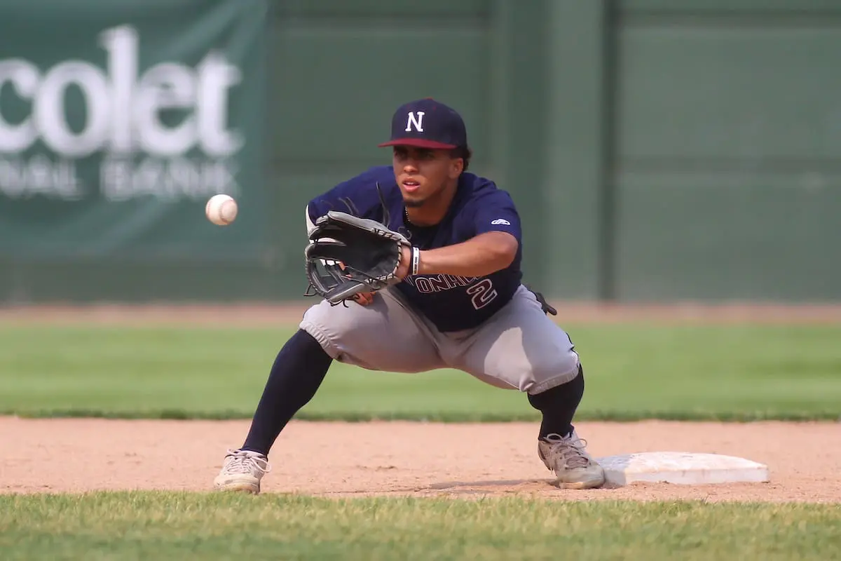 West Allis Nationals shortstop Darryl Jackson (2) during a game against the Green Bay Blue Ribbons on June 17, 2023 at Joannes Stadium in Green Bay, Wisconsin. (Brad Krause/Krause Sports Photography)