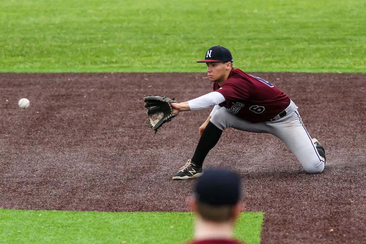 West Allis Nationals shortstop Logan Rademan (6) during a Wisconsin State League game against the Green Bay Blue Ribbons on June 11, 2022 at Field of Dreams park in Sheboygan, Wisconsin. (Brad Krause/Krause Sports Photography)