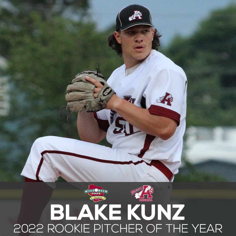 2022 Wisconsin State League Rookie Pitcher of the Year Blake Kunz of the Sheboygan A's
