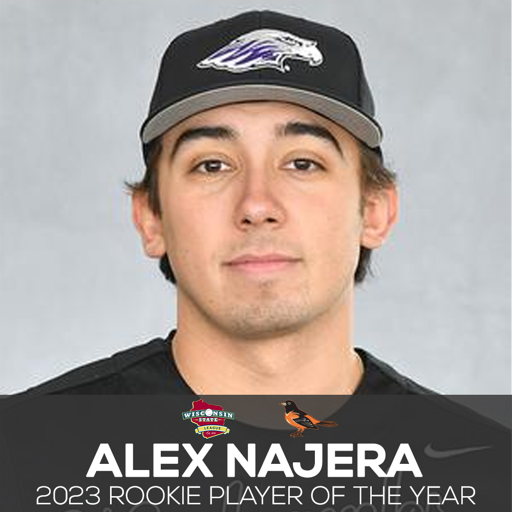 2023 Wisconsin State League Rookie Player of the Year Alex Najera of the Lombard Orioles